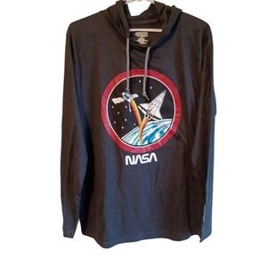 Tee Luv NASA Space Shuttle‎ Hoodie Mens Medium Gray Graphic Pullover